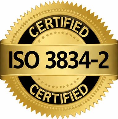 ISO 3834-2 certificate confirming compliance with comprehensive quality requirements for fusion welding of metallic materials