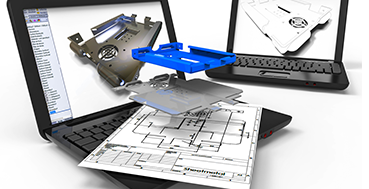 CAD system interface displaying intricate digital designs and blueprints
